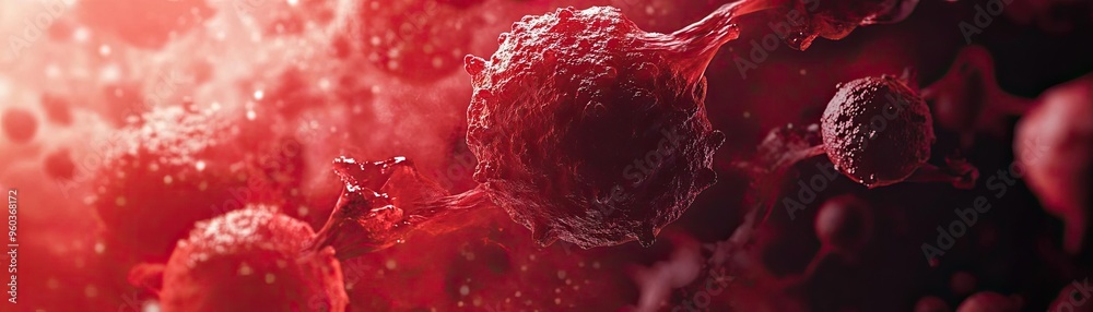 Aufkleber Close-up view of red cells in a biological abstract background, highlighting intricate details and textures of cellular structures.