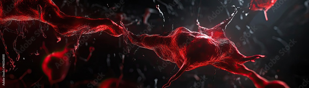 Aufkleber Vibrant red liquid flows dynamically, creating an abstract and captivating visual effect against a dark background.