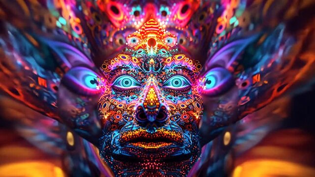 Psychedelic DMT Entity with Vibrant, Hypnotic Patterns in a Surreal Vision