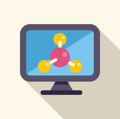 Computer screen displaying chemical structure of molecule icon in flat style