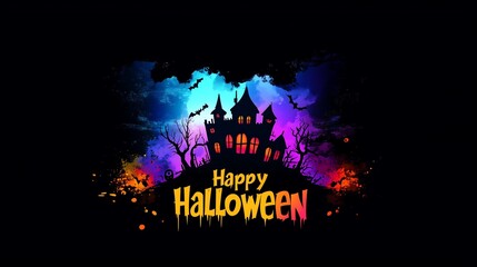 A Magical Halloween Night Filled with Vibrant Colors, Haunted Mansions, and Flying Bats 鮮やかな色彩と幽霊屋敷、飛び交うコウモリが満ちる魔法のハロウィンの夜.Generative AI