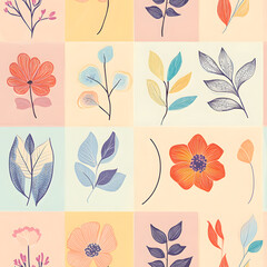 Fototapeta premium floral and leaf seamless patterns in doodle-style tile designs with graphic format.
