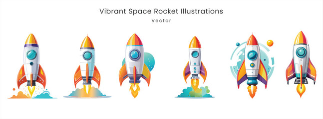 Fototapeta premium Colorful Rocket Vector Set on White Background
