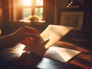 Hand Writing on Envelope at Sunset