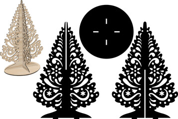  3D Christmas Tree Laser Cut File Template Vector 3d Spruce Pine Model New Year Decoration