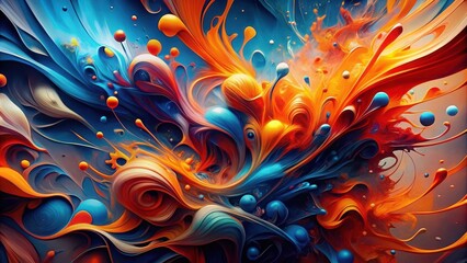 Chaotic and colorful abstract blue orange and red design , abstract, chaos, colorful, vibrant, dynamic, modern, art, creativity
