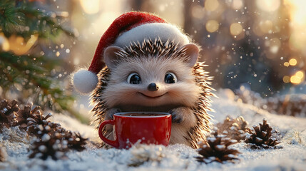  Cheerful Hedgehog Wearing Santa