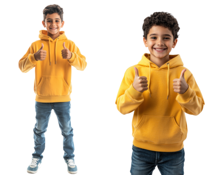 A PNG of a Mexican teen smiling while wearing a t-shirt with a thumb up.
