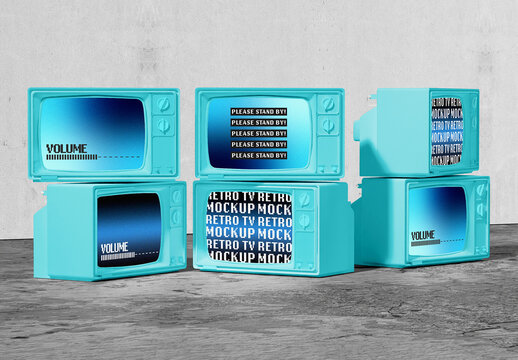 Stacked Vintage TV Mockup