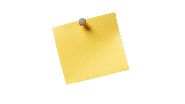 Yellow note paper with pin, perfect for reminders or messages
