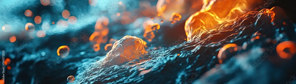 Poster a stunning abstract representation of glowing particles in fluid motion, showcasing vibrant colors a