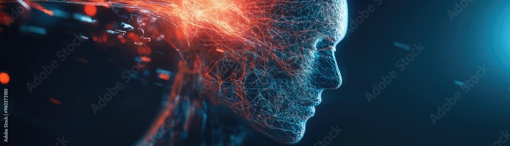 Aufkleber futuristic portrait of a humanoid figure with digital elements, symbolizing the intersection of tech