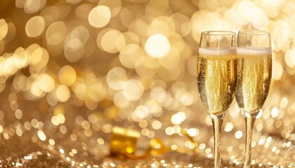 Sparkling Cheers: Celebrating 2023 with Champagne Glasses on Glitter Background