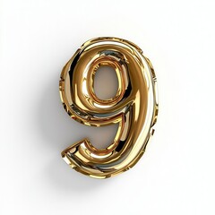 Shiny golden number nine balloon on a clean background, perfect for celebrations or themed events.