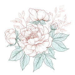 2D illustrator doodle-style floral and leaf graphics on a white background or wallpaper
