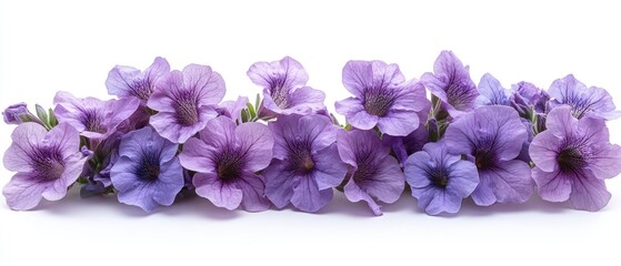 A Row of Delicate Lilac Petunias on White Background