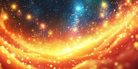 Fototapeta premium A swirling galaxy of gold, orange, and blue, with sparkling stars.
