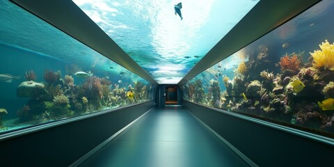 A hallway with an underwater view.