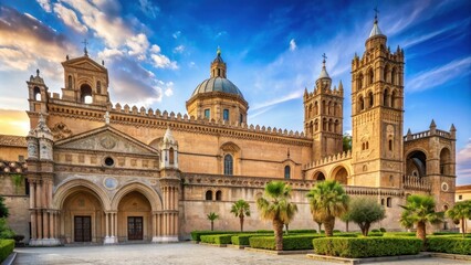 Obraz premium Gothic-style cathedral in Palermo, Sicily with stunning architecture and intricate details, Palermo, Cathedral, Sicily
