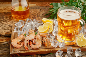 beer with fish snacks. Restaurant menu design. Vector illustration. Healthy food. Isolated background.