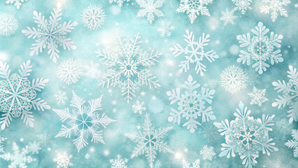 Soft winter snowflakes pattern on a light blue background for festive decorations
