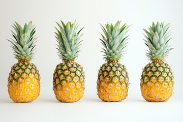 Ananas entier et coupés sur fond blanc avec une belle lumière 