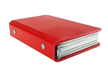 A vibrant red binder with silver rings, perfect for organizing documents and adding a splash of color to any workspace.