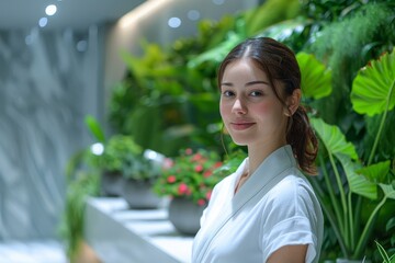 modern spa complex with caucasian friendly receptionist