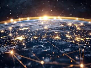 Obraz premium Telecommunication network infrastructure focusing on global connectivity, intricate web of connections and data flow