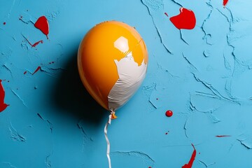 Deflated balloon, colorful yet deflated, fading vibrancy represents the waning of excitement and the passage of celebratory moments