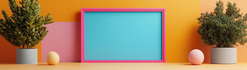 Fototapeta premium Artistic frame with bold colors, placed in a vibrant urban environment, mockup for street art or pop culture themes, mockup frame, urban artistic expression