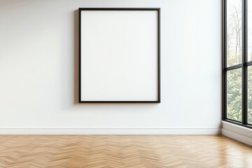 Oversized frame on an empty white wall, dramatic lighting highlighting the frame, minimalist mockup for large artworks, mockup frame, bold minimalism
