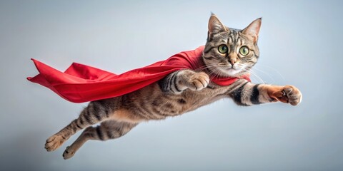A cat in glasses and a cape flying through the air with a gesture, cat, glasses, cape, flying, gesture, superhero, pet