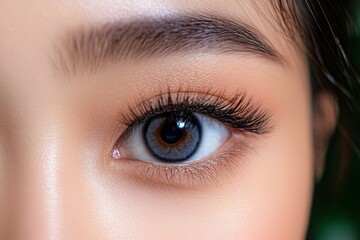 Fototapeta premium Girlâ€™s face, long lashes, delicate features create a look of softness and grace