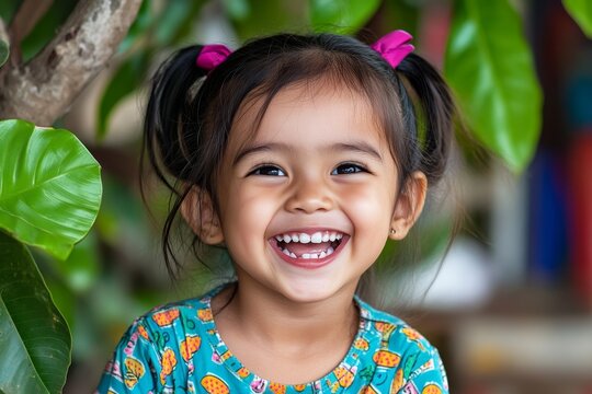 Girlâ€™s face, laughing expression, unfiltered joy captures a moment of pure, uninhibited laughter
