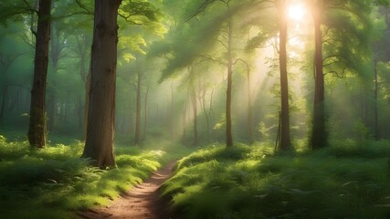 Obraz premium lovely sunlight in the verdant forest 