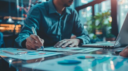 Fototapeta premium Business strategy session with AI-generated insights and recommendations