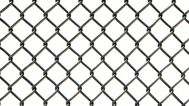 Close-up of Shiny Chain Link Fence on White Background