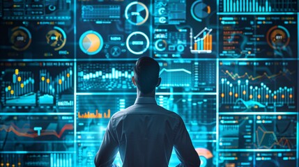 Businessman Analyzing Data on Multiple Screens