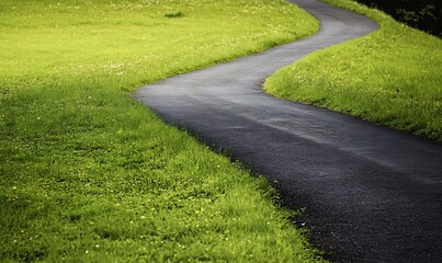 Obraz premium Winding Road Through Lush Green Field