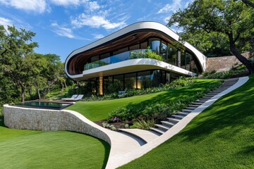 House, hillside residence, dramatic elevation offers breathtaking views and a unique architectural challenge