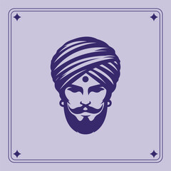 Indian bearded sikh man wearing turban silhouette illustration