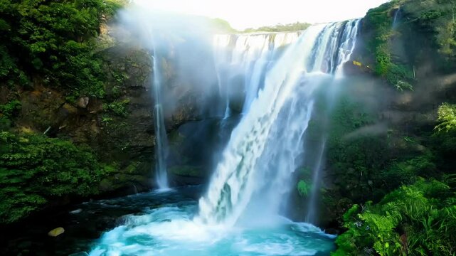 Picturesque waterfall cascading into pool 360 degree video