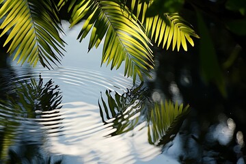 Palm Leaves Reflecting in Rippling Water
