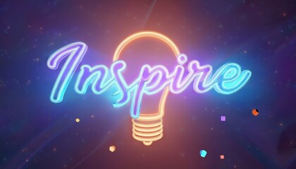A vibrant neon light bulb illustration featuring the word 'Inspire', perfect for creativity and motivation themes.