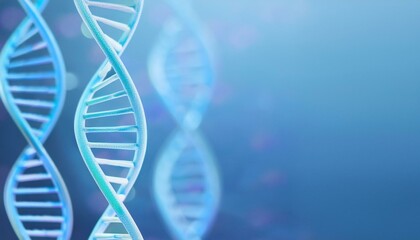 A close-up representation of a DNA double helix with a blue background, symbolizing genetics, science, and health.