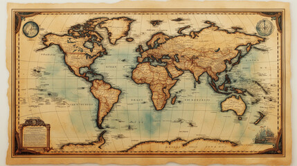 Antique World Map with Decorative Border