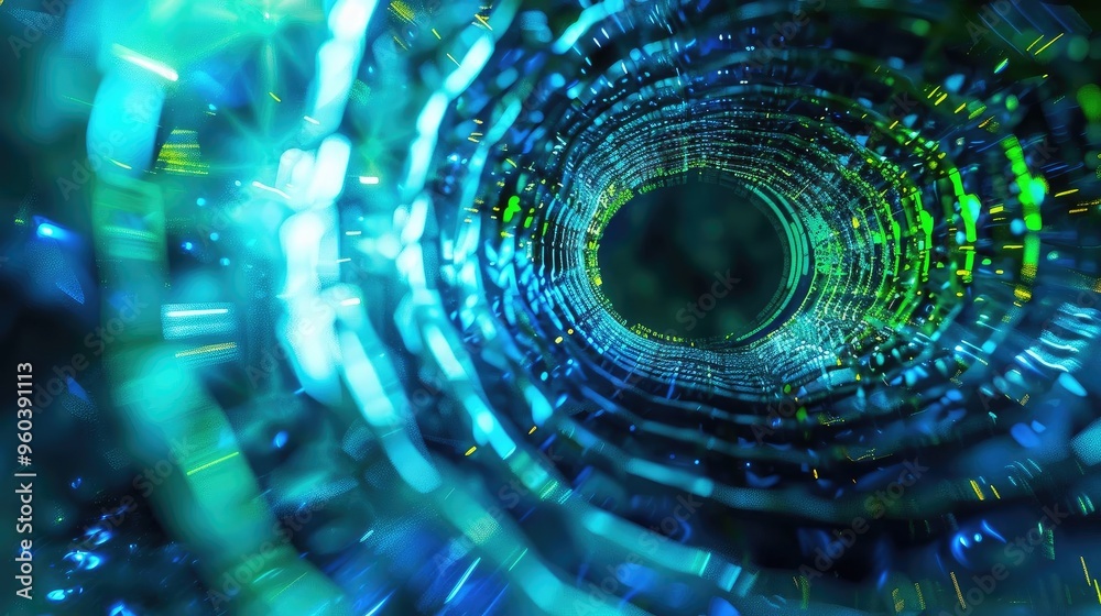 Poster A mesmerizing abstract tunnel of light and color, evoking a sense of depth and infinite possibilities in a digital realm.