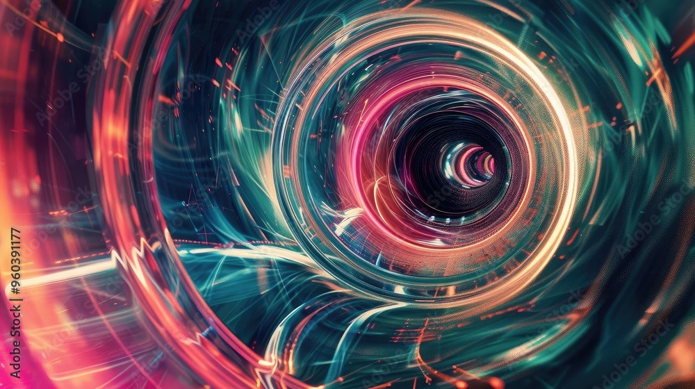 Poster A mesmerizing abstract tunnel of vibrant colors and dynamic motion, creating a sense of depth and infinite space.