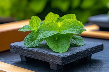Japanese food, shiso leaves, aromatic garnish adds a fresh, herbal note to sushi, sashimi, and other dishes
